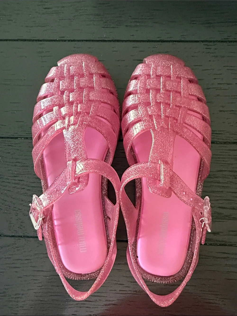 Mini Melissa Sparkling Pink Jelly Sandals with Buckle
